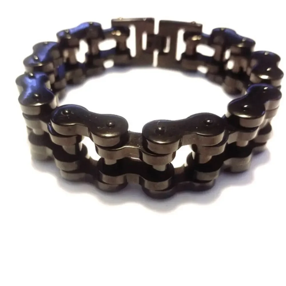 Men’s black 316L stainless steel bike‎ chain tarnish resistant bracelet 10